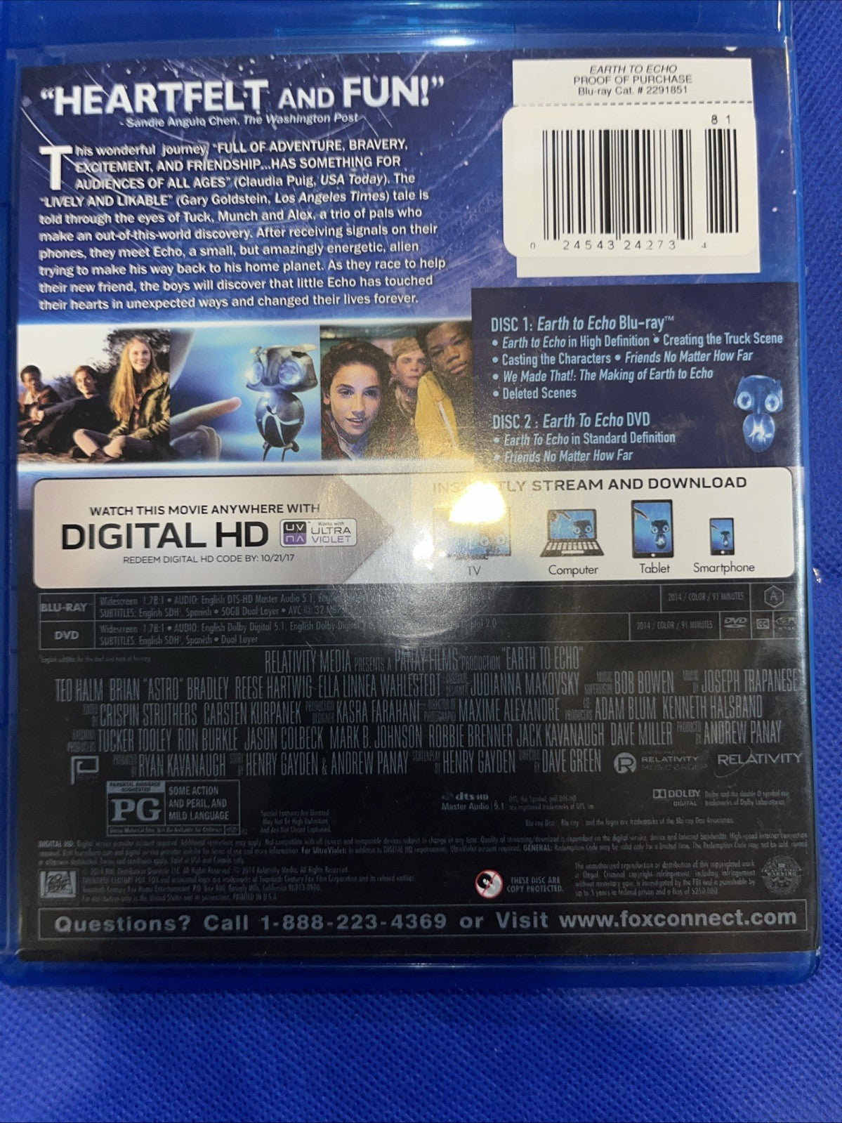 Earth to Echo (Blu-ray/DVD 2-Disc Set) Sealed