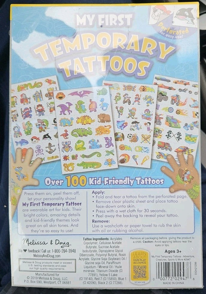 Melissa & Doug My First Temporary Tattoos-Blue Activity Pad Sticker Pad-Ages 3+