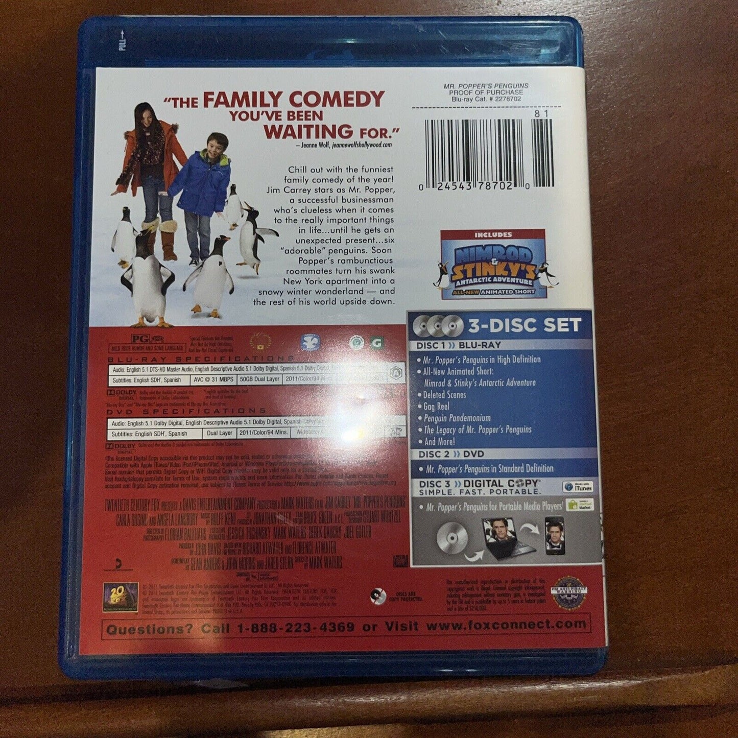 Mr. Popper’s Penguins (2011) Blu-ray + DVD + Digital w/ Slipcover Jim Carrey NEW