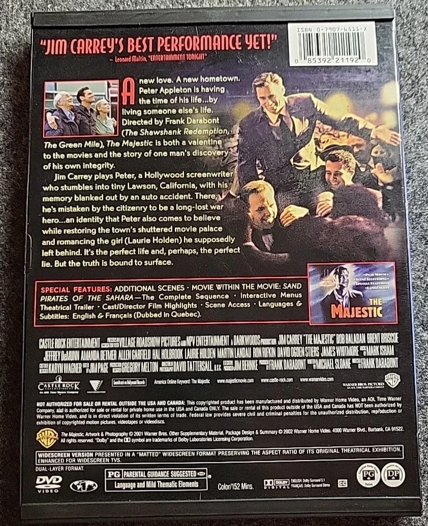The Majestic (DVD, 2001) Tested. No scratches.