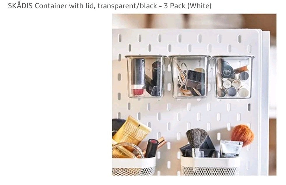 SKÅDIS Container with lid, transparent/black - 3 Pack (White) New