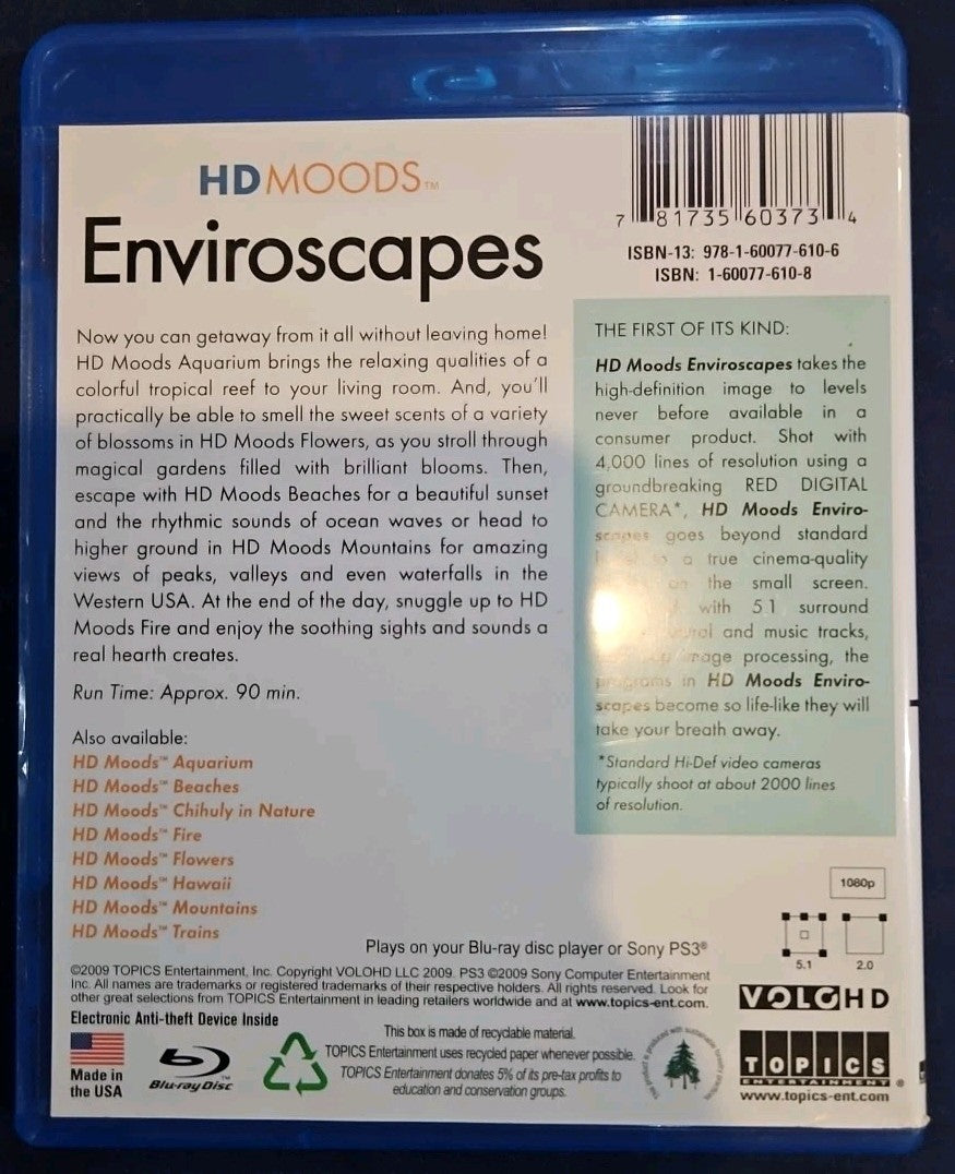 New HD MOODS Enviroscapes Screensaver Blu-Ray FIRE MOUNTAINS BEACH FLOWER Sealed