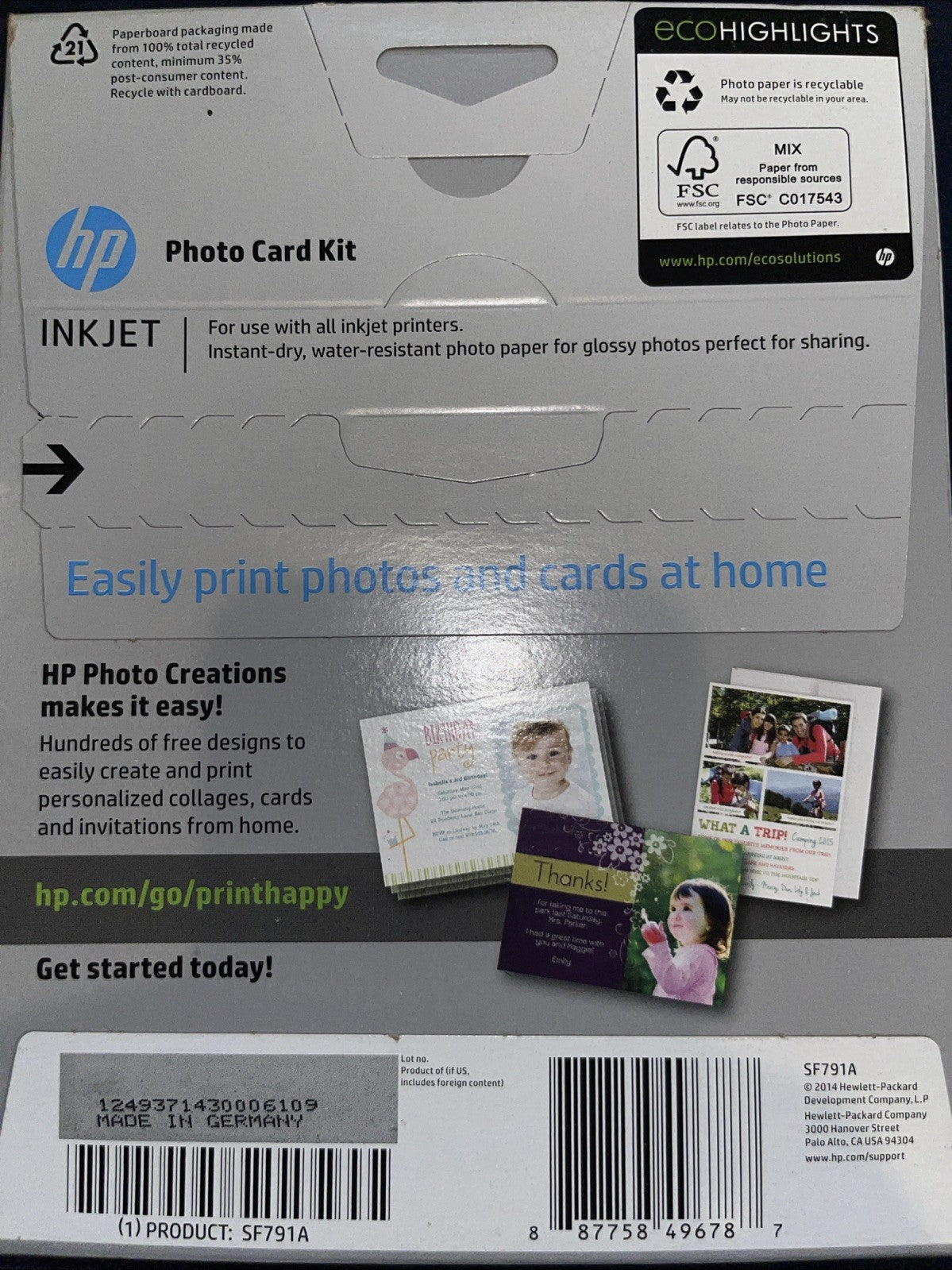 NEW HP Inkjet Printer Glossy Photo Card Picture Paper Pack 887758496787