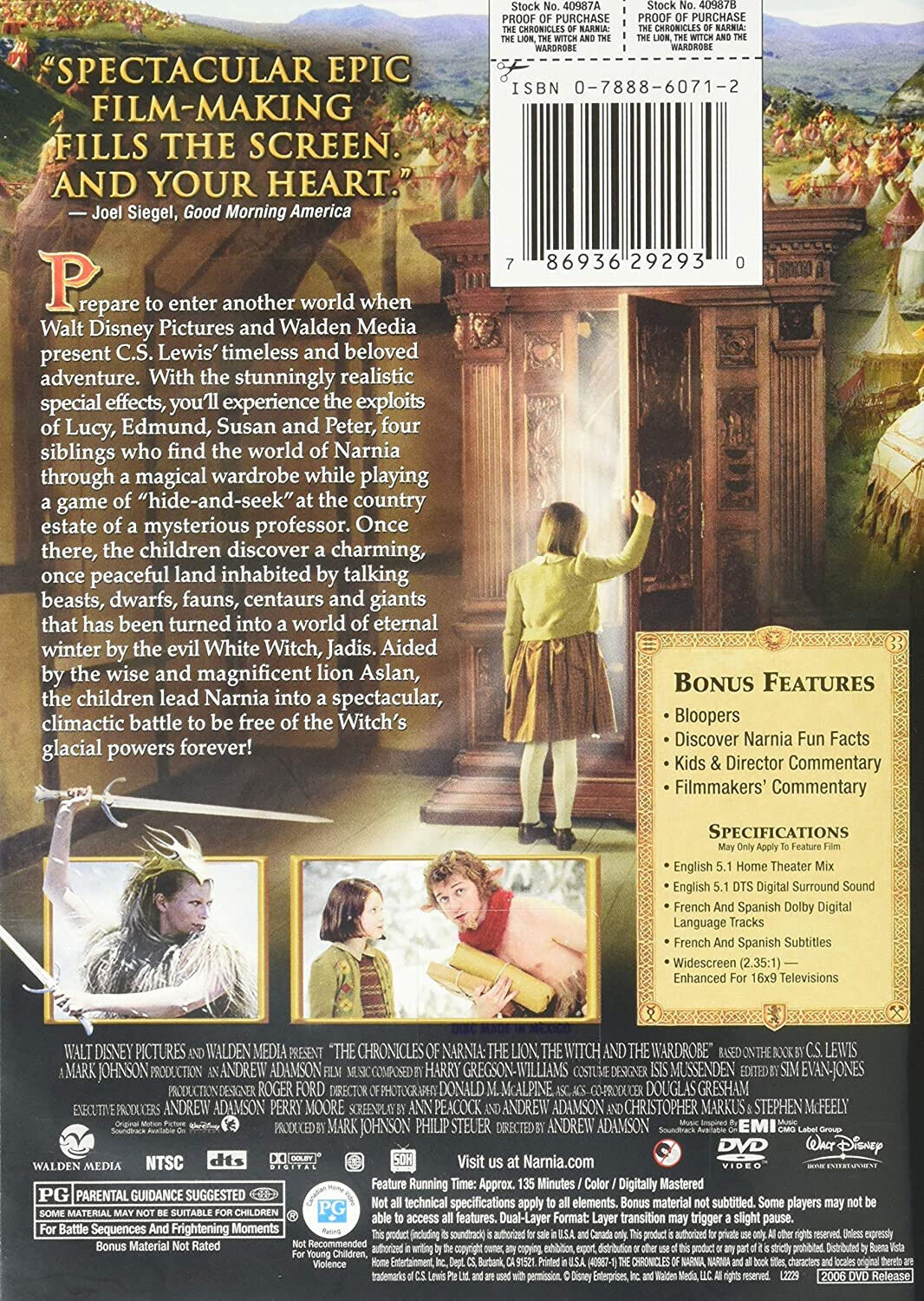 The Chronicles of Narnia: The Lion, The Witch and the Wardrobe (DVD, 2005)