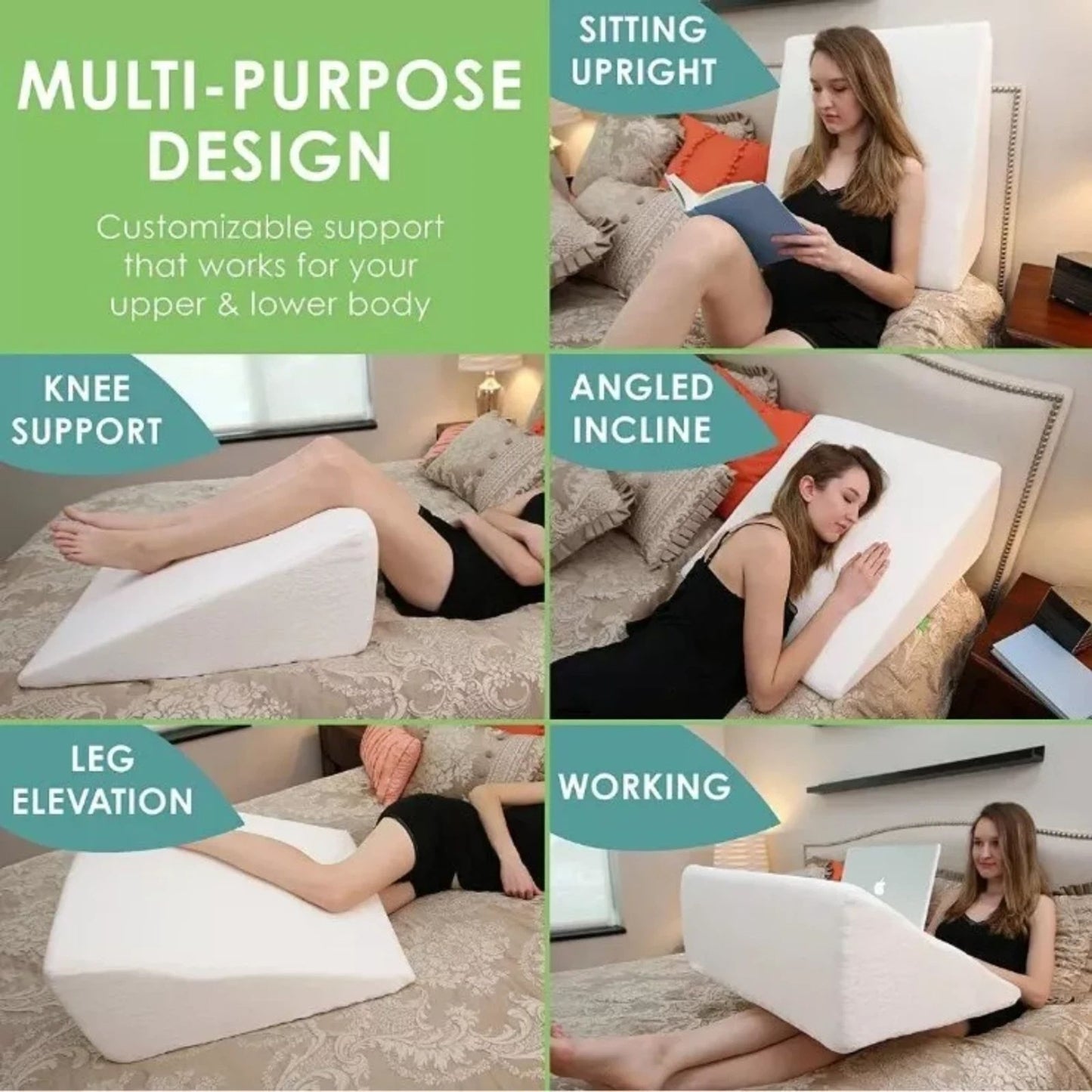 Cushy Form Grey Orthopedic Bed Wedge Pillow 22" x 22" x 12" - Factory Sealed