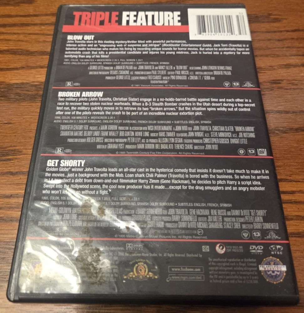 John Travolta - Triple Feature (DVD, 2008) Blow Out, Broken Arrow, Get Shorty
