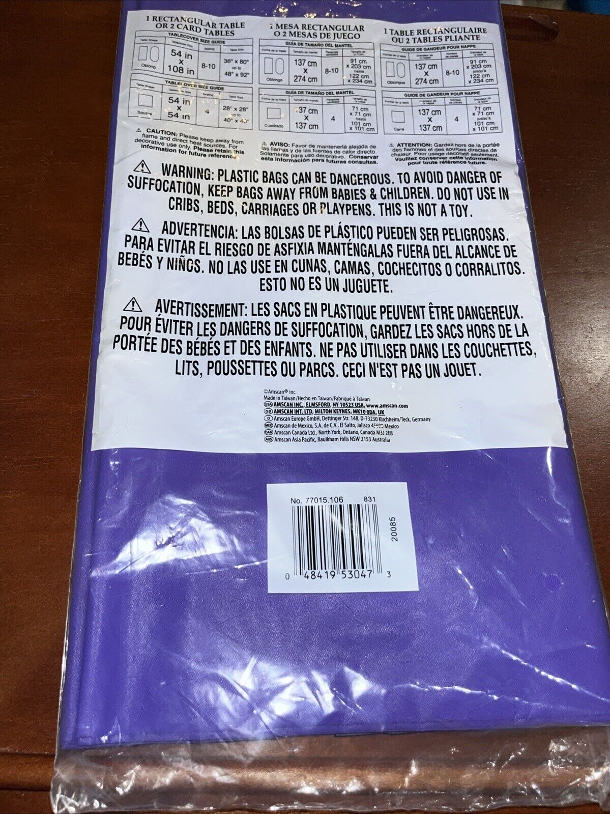 BRAND NEW AMSCAN 54" x 108" VIOLET COLORED PLASTIC TABLECOVER