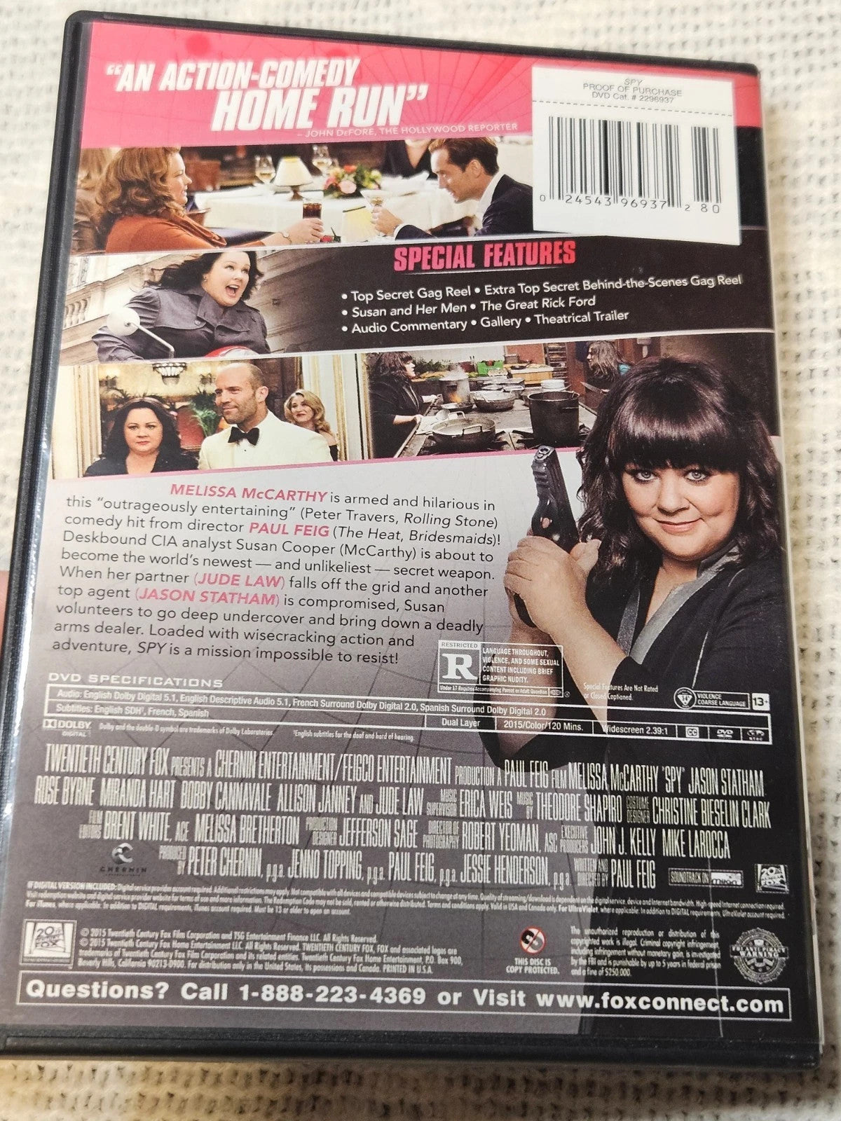 Spy DVD Comedy Melissa McCarthy, Jason Statham, Rose Byrne, Jude Law Nearly New