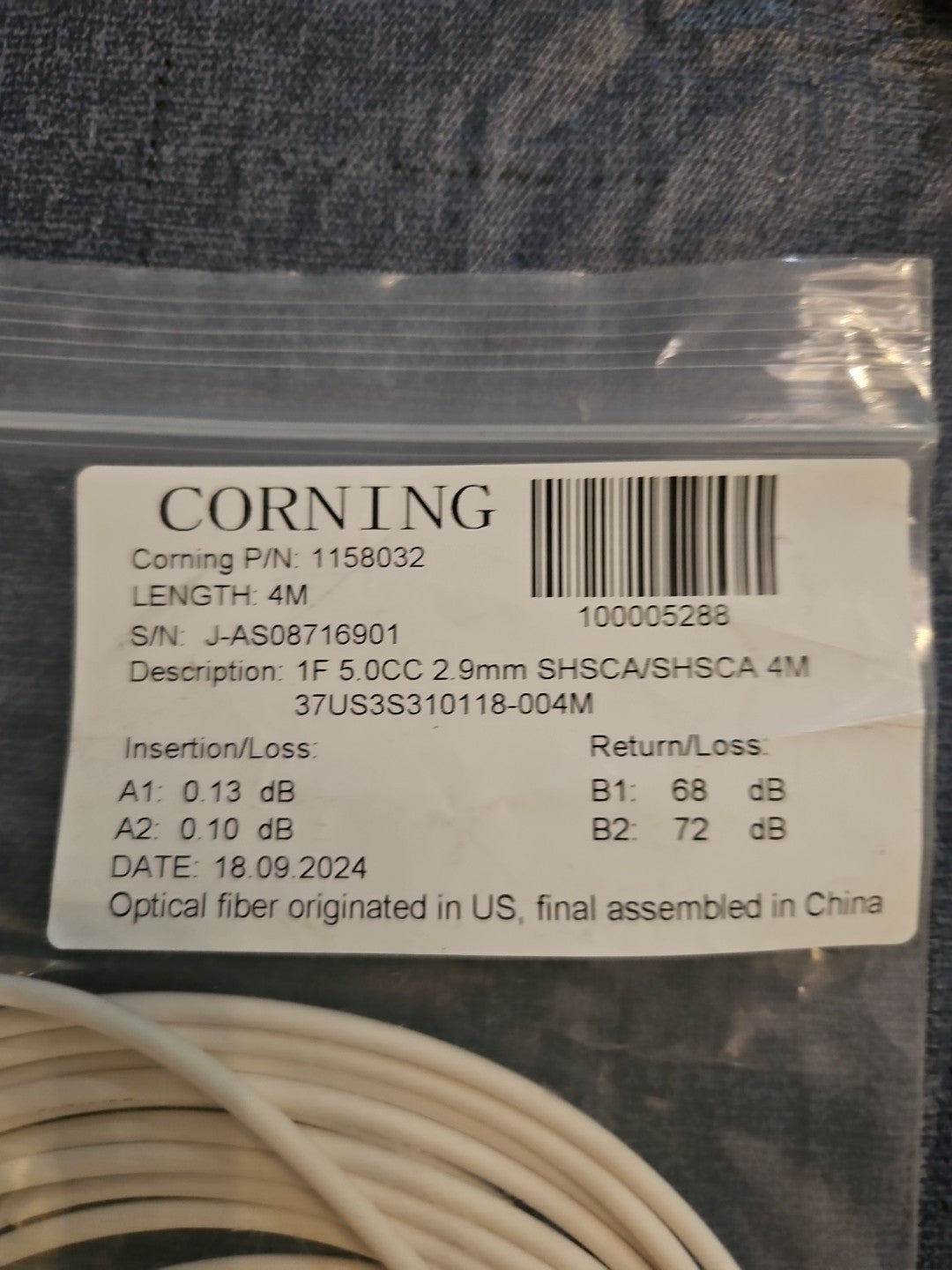 Corning 1158032 Fiber Patch 1F5OCC 2.9mm SHSCA