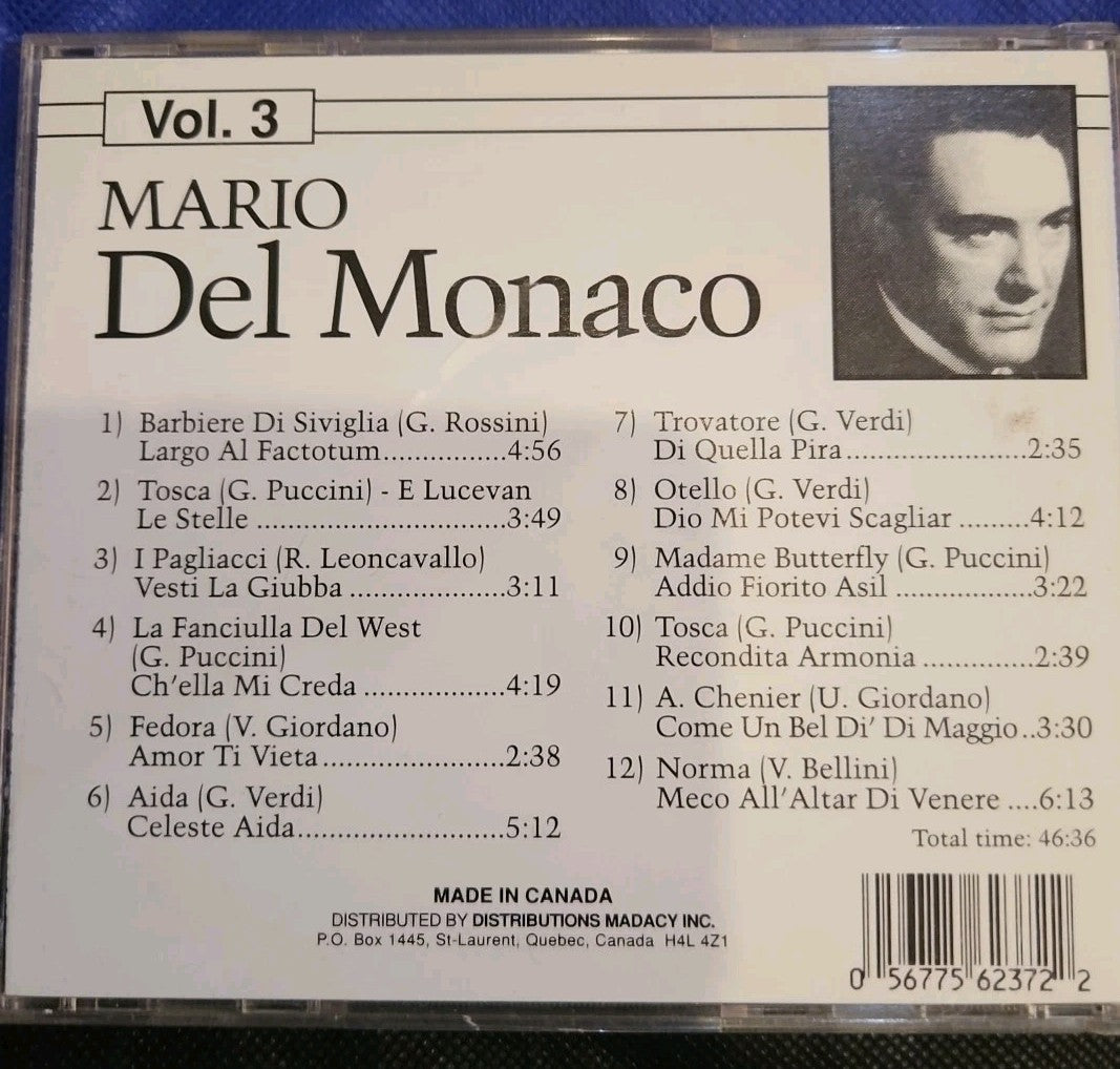 The Great Tenors Vol 3 Mario Del Monaco (CD, Madacy C-5630-3)
