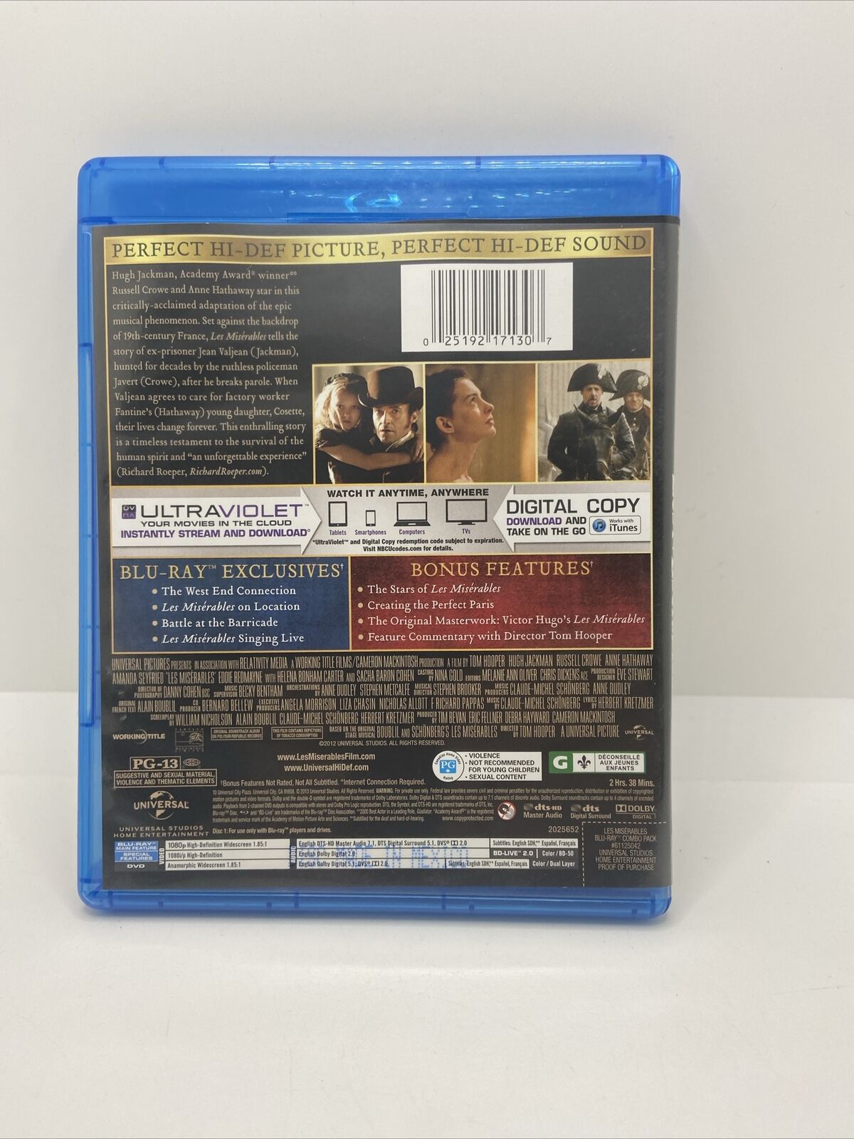 Les Misérables (Blu-ray/DVD, 2013, 2-Disc Set, Includes Digital Copy...