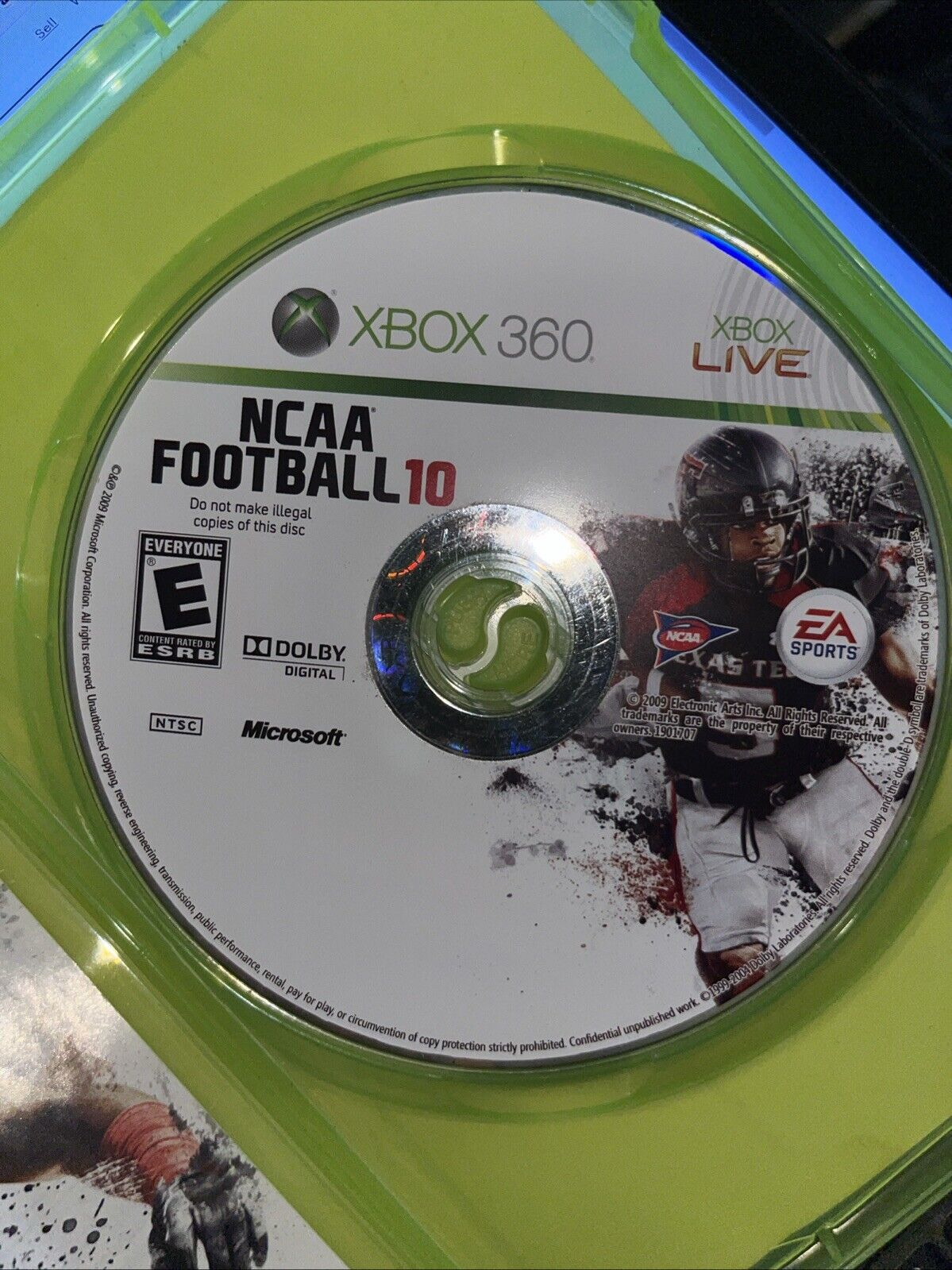 NCAA Football 10 - Microsoft Xbox 360 - Cover Liner Wear. Tested.