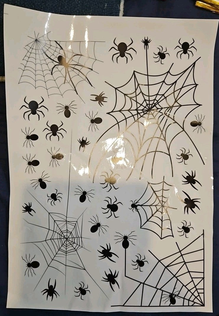Halloween Decorations Stickers 4 Sheets 14" X 10" Bats Spiders Webs