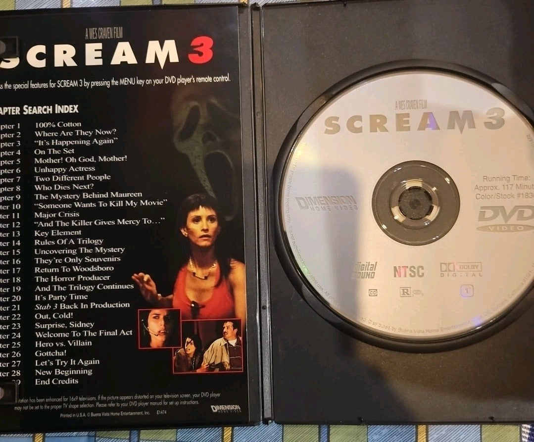 Scream 3 (DVD, 2000) Tested slim case cropped artwork.