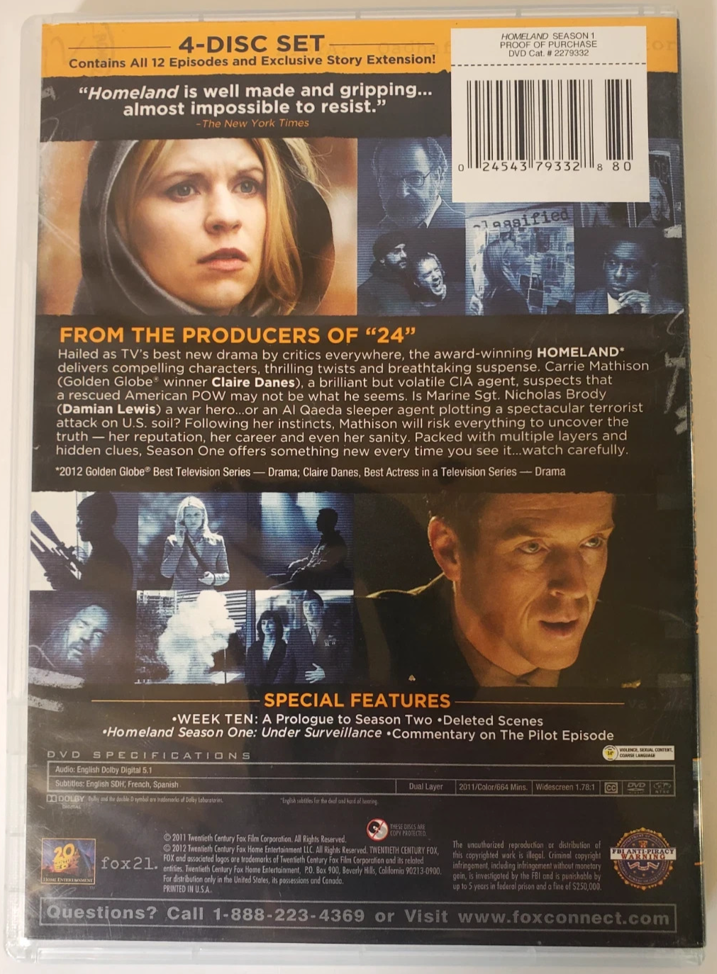 Homeland The Complete First Season (DVD, 2012, 4-Disc Set) TV Series