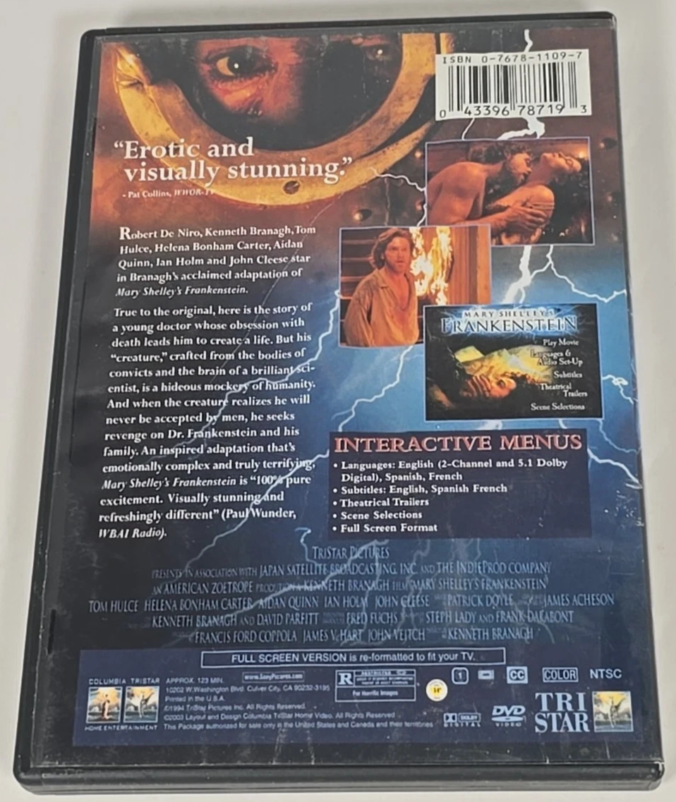Mary Shelley's Frankenstein (DVD, 1994) Robert De Niro, Kenneth Branagh