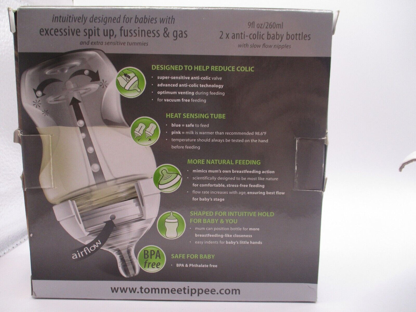 Tommee Tippee Closer to Nature Baby Bottles 2x 9fl oz for Sensitive Tummies