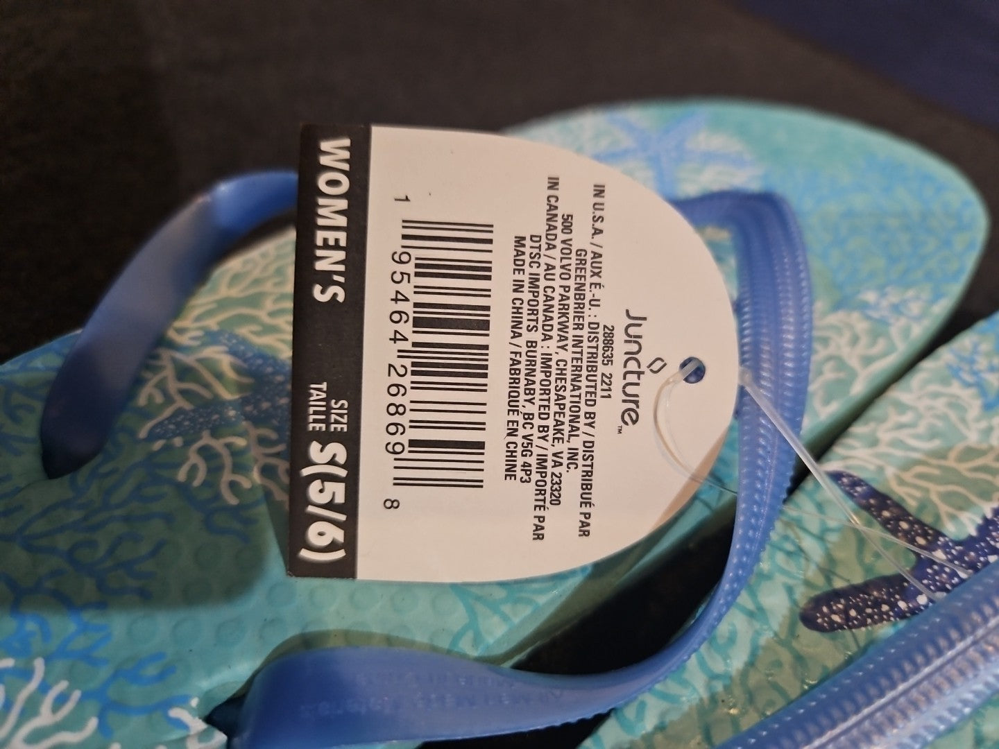 Women’s Juncture Flip Flops Teal Starfish Size Small (5/6) New!