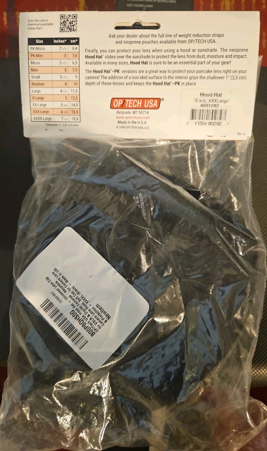 Op/Tech USA Neoprene Hood Hat XXX-Large 6.5" Lens & Lens Hood Cover