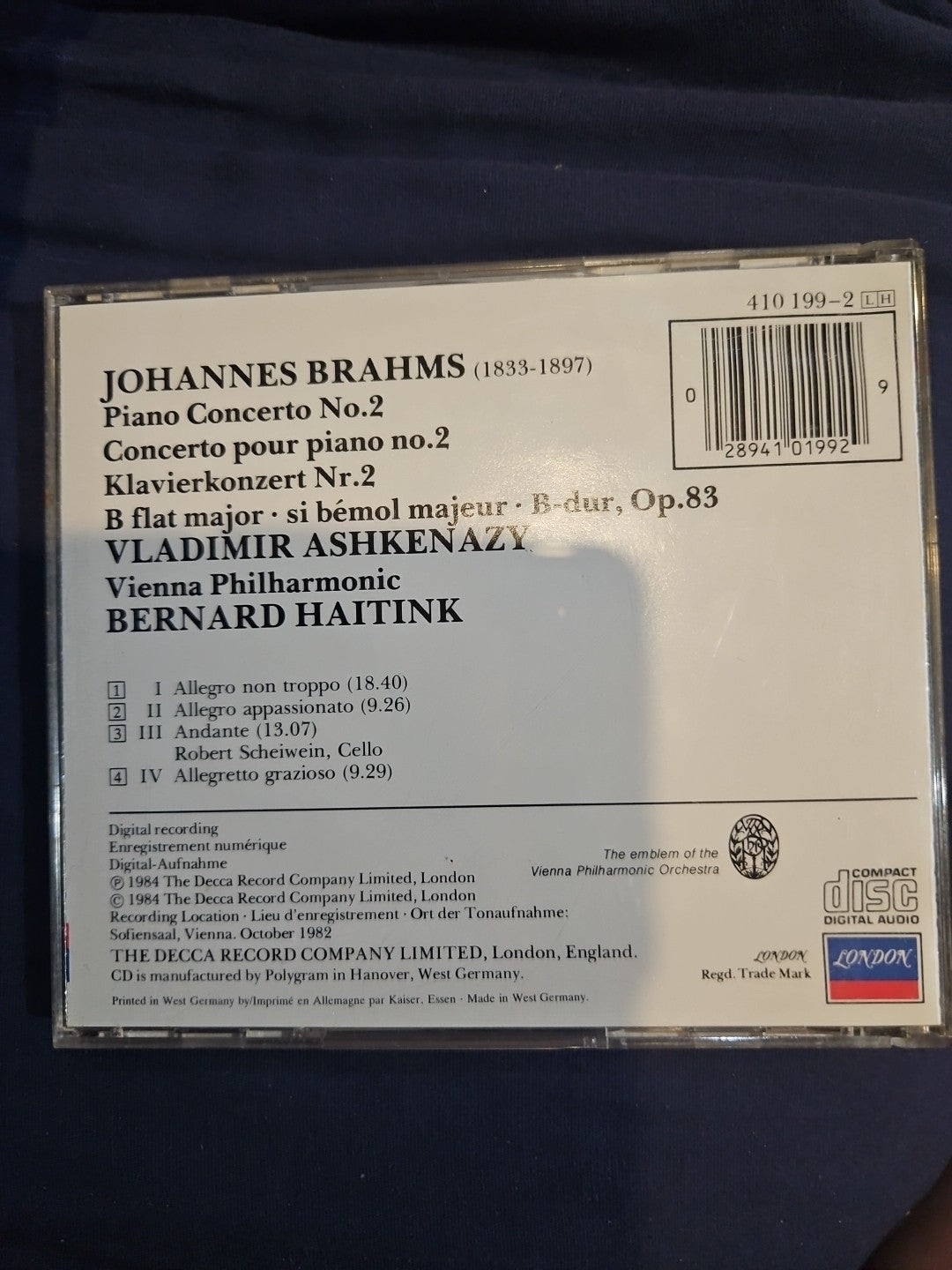 Brahms: Piano Concerto No 2 ;A by Haitink, Bernard; Ashkenazy, Vladimir; Vienna