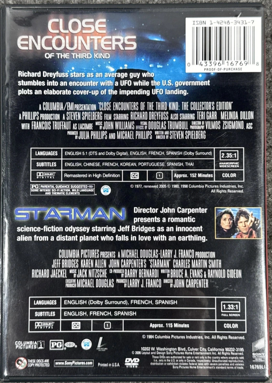 Close Encounters of the Third Kind Starman DVD Double Feature Widescreen Subtitl