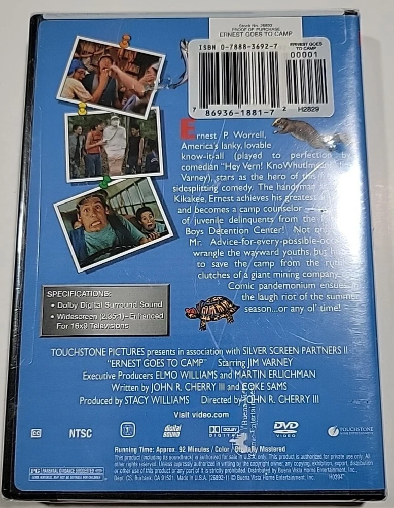 Ernest Goes to Camp DVD Widescreen 1987 Jim Varney - NEW Sealed