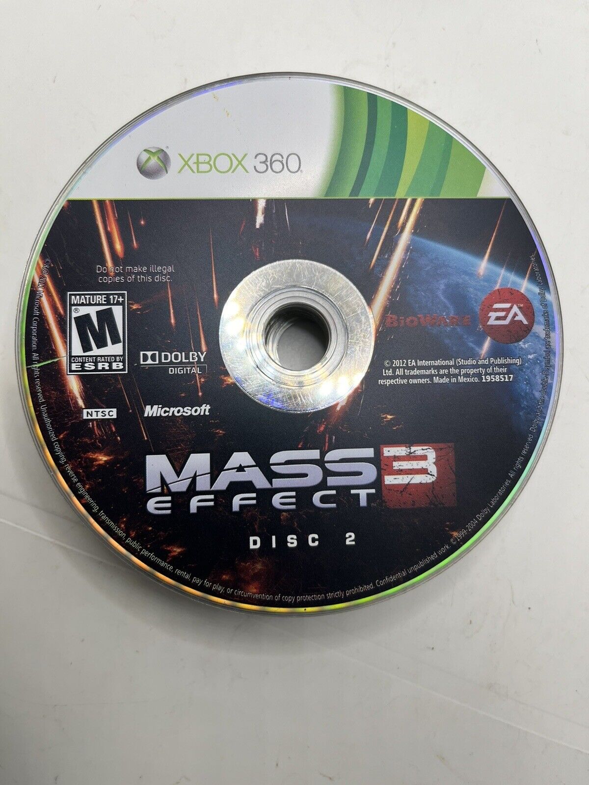 Mass Effect 3 (Microsoft Xbox 360, 2012) Disc 2 Only