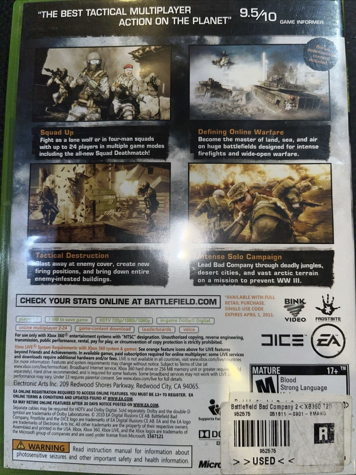 Battlefield: Bad Company 2 (Microsoft Xbox 360, 2010)