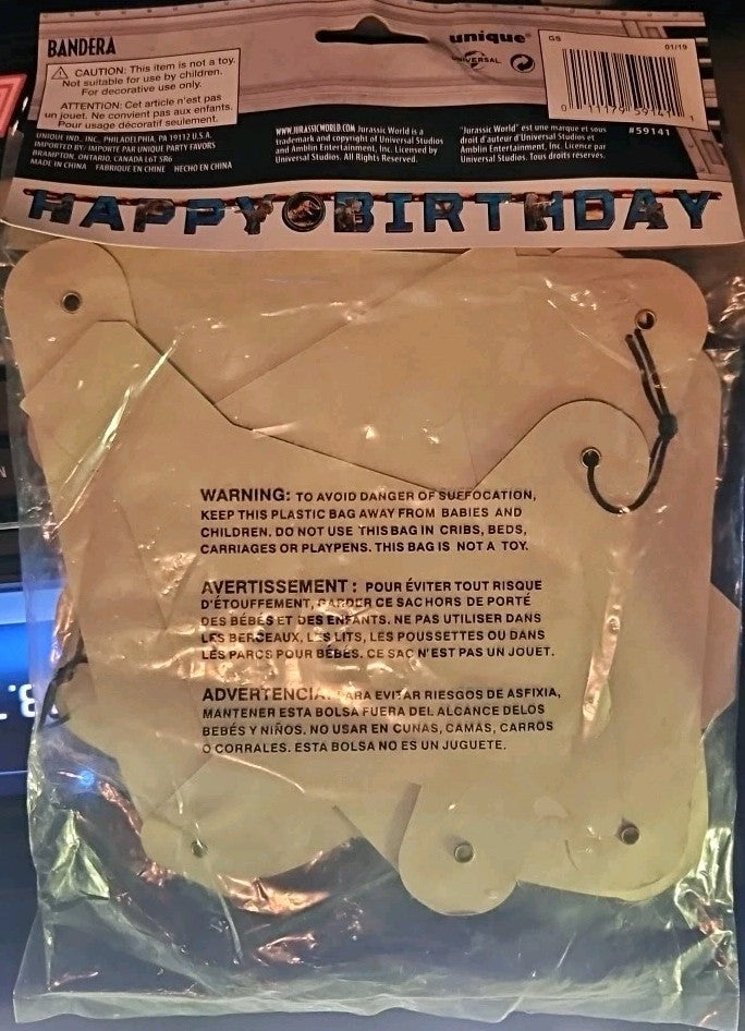 Jurassic World Happy Birthday Jointed Banner Party Supply 6.45ft New!!!