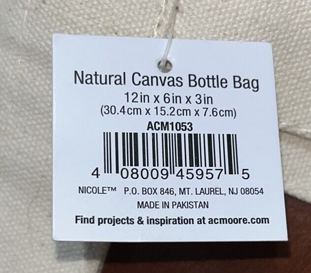 Nicole’s 12” X 6” X 3” Canvas Wine Bottle Bag