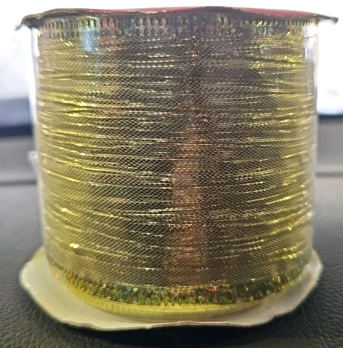 Wire Edged Ribbon 2.5" X 108" Gold 70% PET 30% Polyester