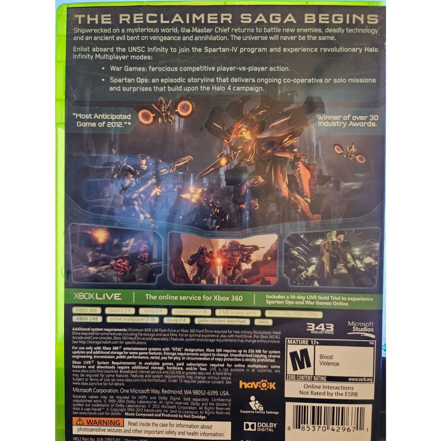 Halo 4 - XBOX 360. No Manual. Damaged Cover art. New Case. Tested