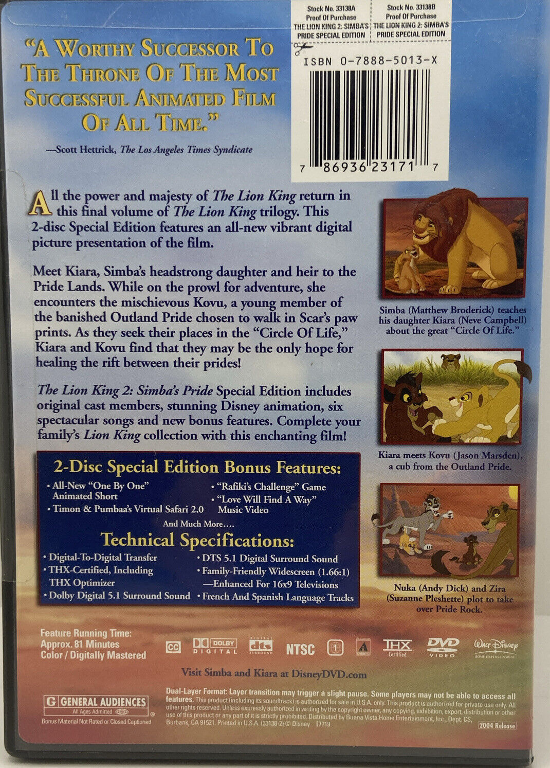 The Lion King 2: Simbas Pride - Special Edition (DVD, 2004, 2-Disc Set)