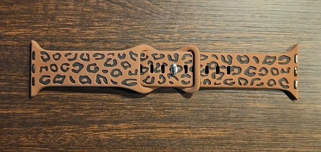 Band Fits Apple Watch 38 40 41mm Series 1-9 SE Brown Leopard Silicone Strap New
