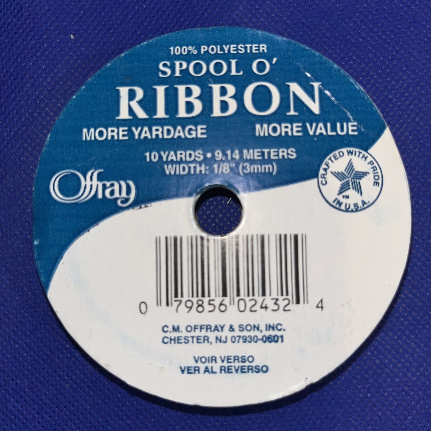 Vintage Offray maroon 7/8” Wide x 21 ft Ribbon on 1" Wide x 3" Round Spool