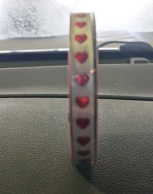 Valentine's Day ribbon Pink with Pink Prismatic Hearts 3/8" in x 6 yd New