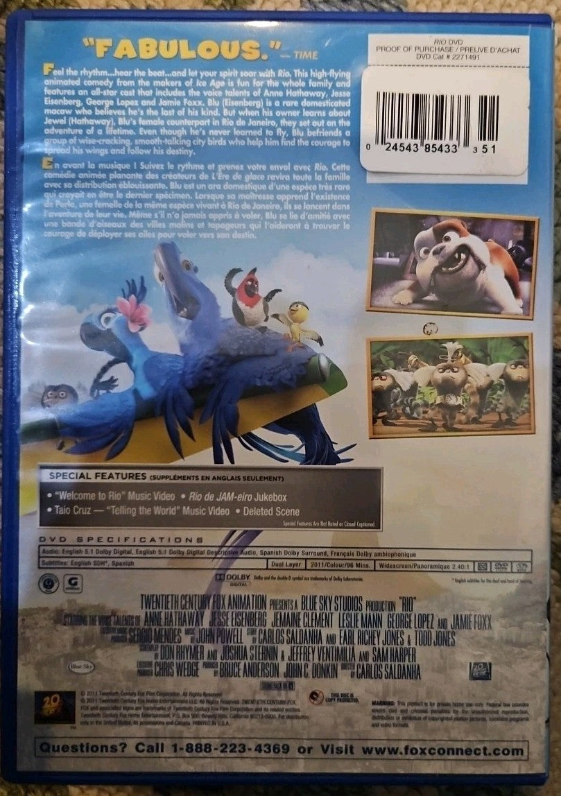 Rio (DVD, 2011, Canadian French) New Sealed