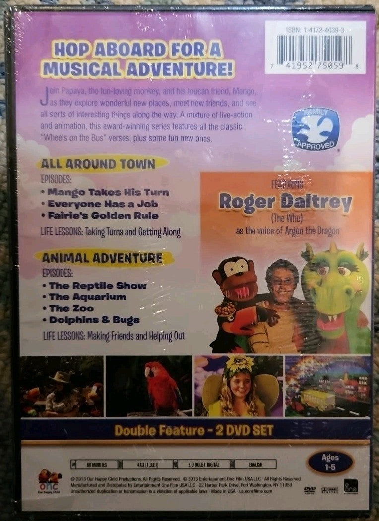 The Wheels On The Bus DVD: All Around Town & Animal Adventure (DVD) New Sealed