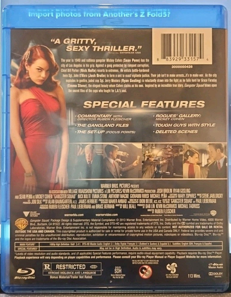 Gangster Squad (Blu-Ray + DVD) Brand New Sealed. No Digital Download