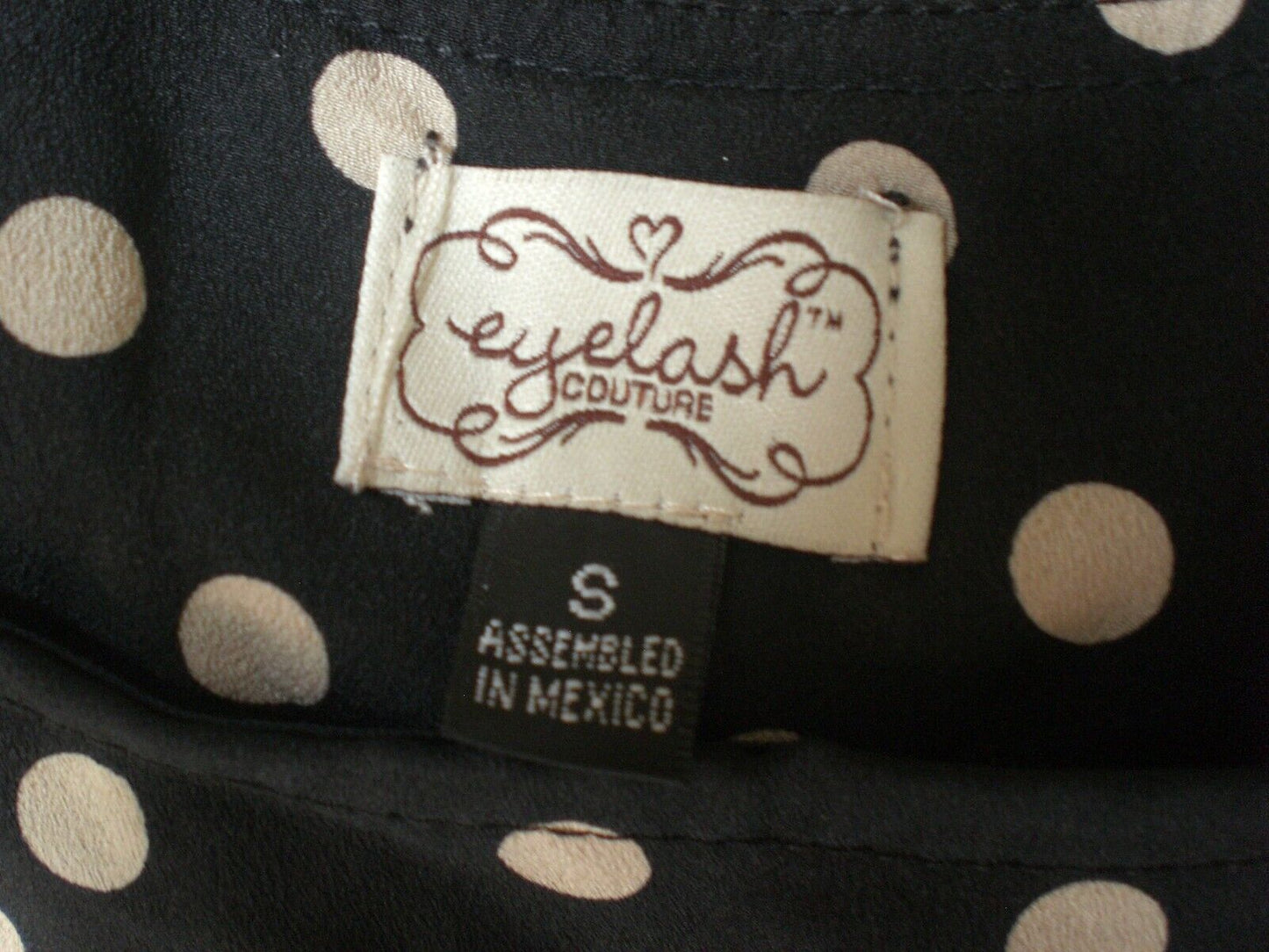 Eyelash Womens Top Shirt Small Black Tan Polka Dot Sleeveless Peplum Career