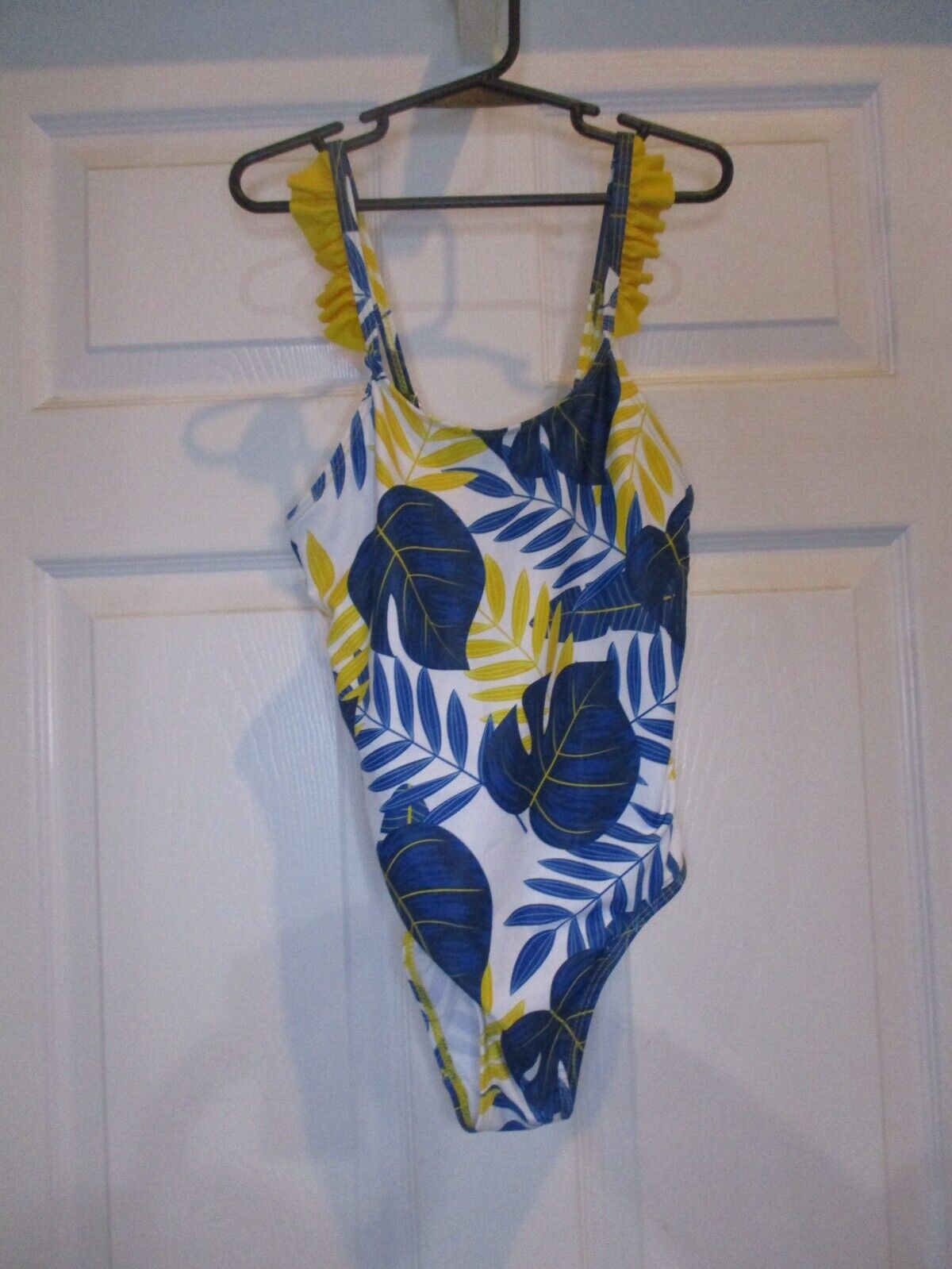 Girls Yellow Blue White One Piece Swimsuit Ruffles Size 7