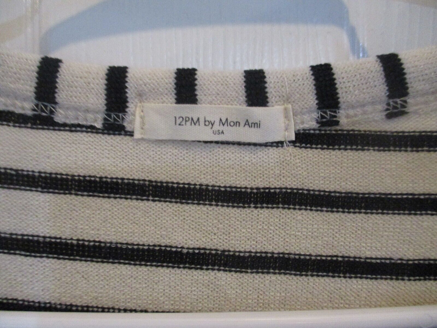 12PM by Mon Ami Beige Black Strip Knit Top Small