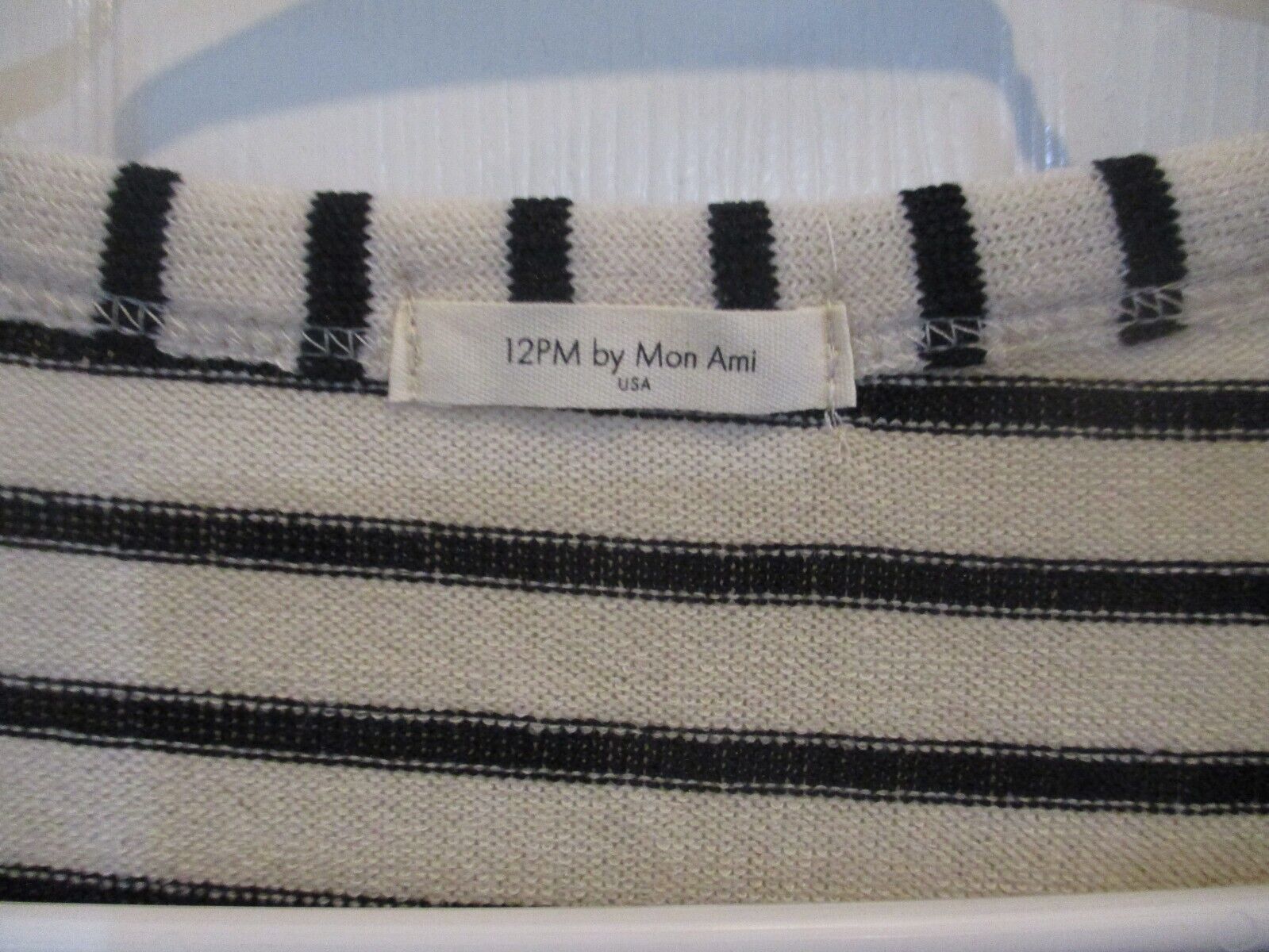 12PM by Mon Ami Beige Black Strip Knit Top Small