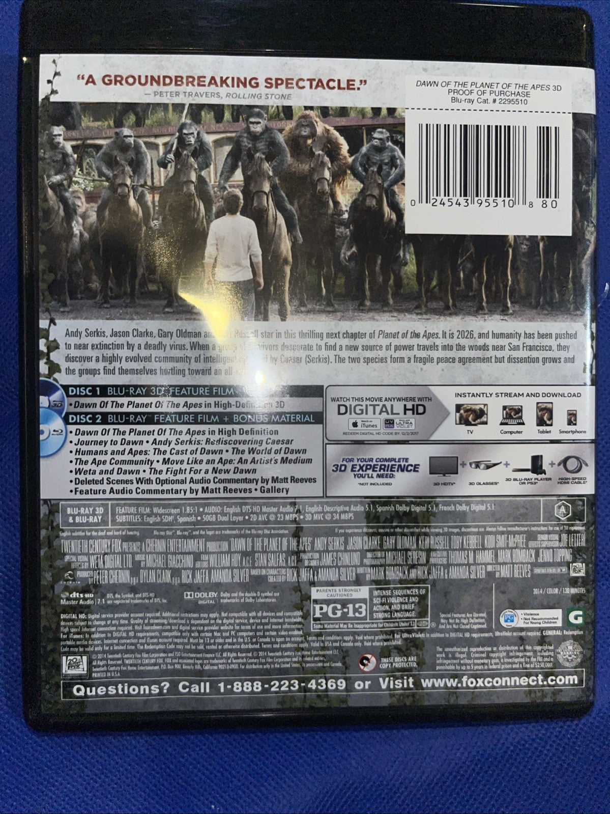 Dawn of the Planet of the Apes (Blu-ray 3D, 2014) Sealed