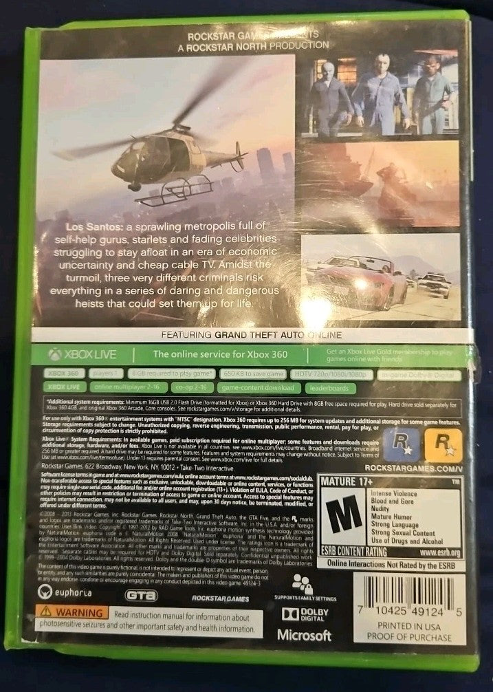 Grand Theft Auto V -  Xbox 360. Artwork + Manual + Map. NO GAME. MISSING DISC