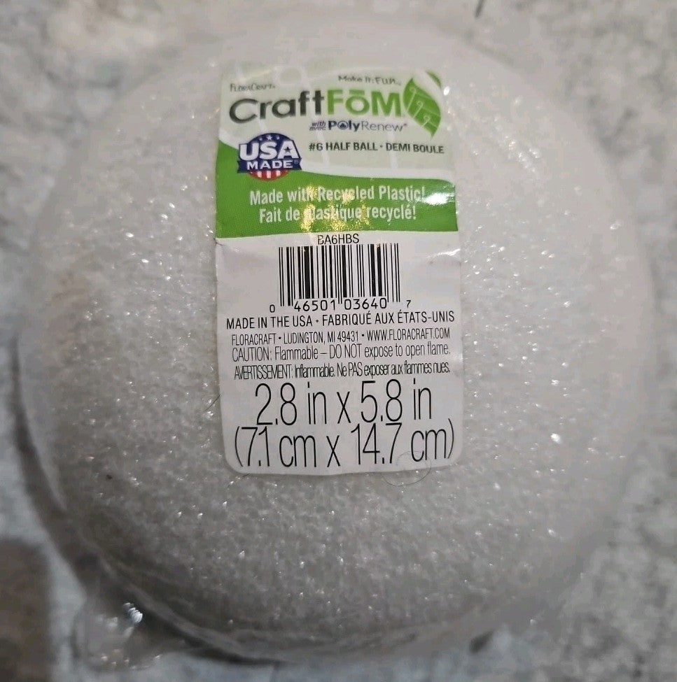 White Craft Foam Half Ball 2.8 x 5.8 for Projects Poking Cutting Painting