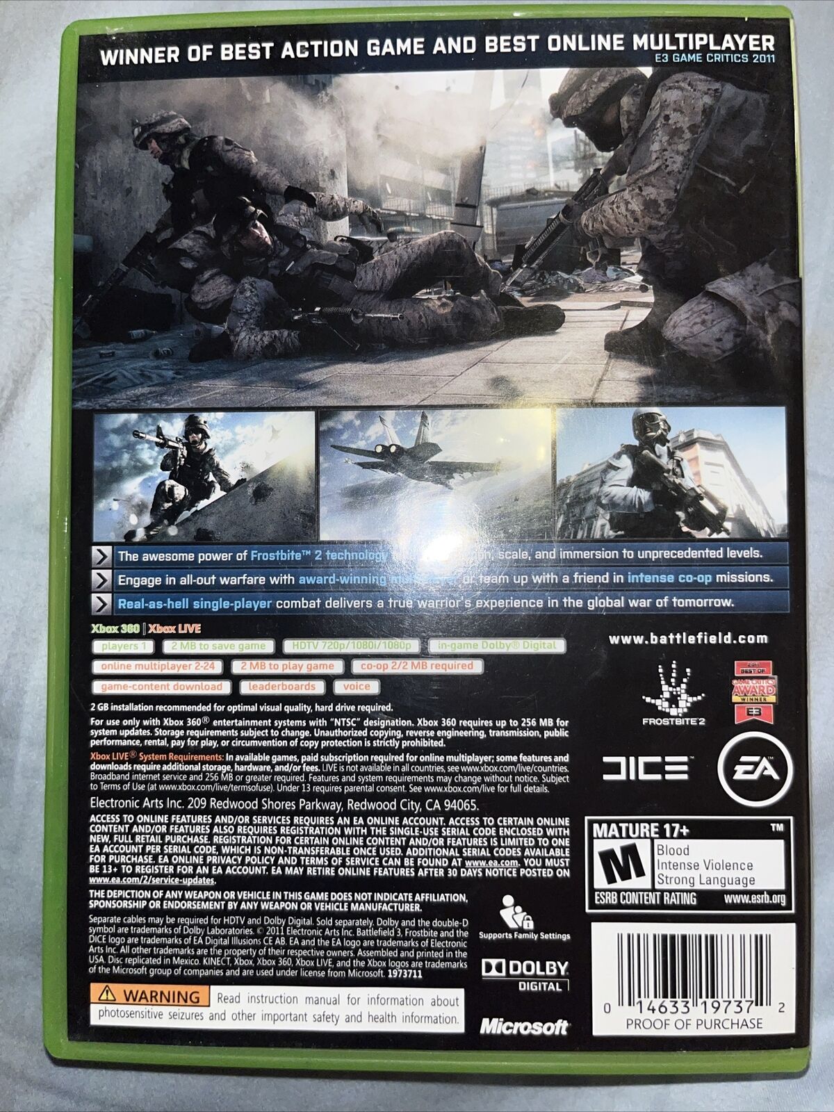 Battlefield 3 (Microsoft Xbox 360, 2011)