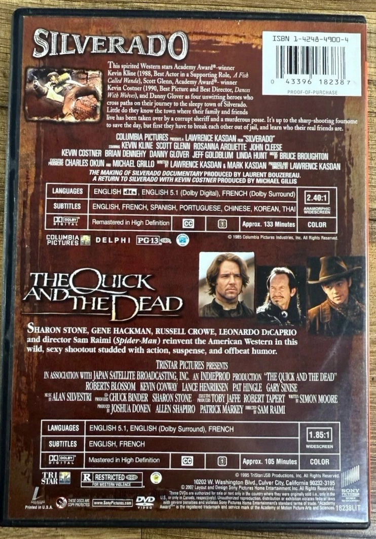 The Quick & The Dead / Silverado - DVD -  Very Good - Kevin Conway,Roberts Bloss