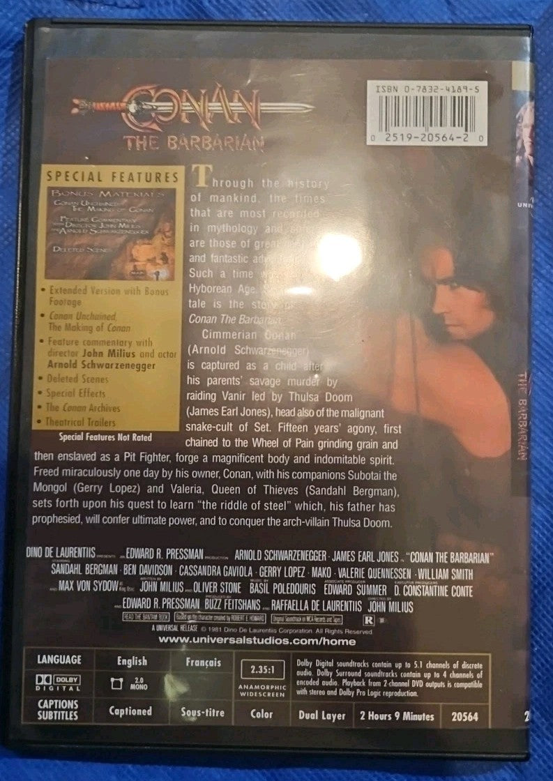 Conan the Barbarian (DVD, 1982) Slimcase. Artwork Cropped. Tested