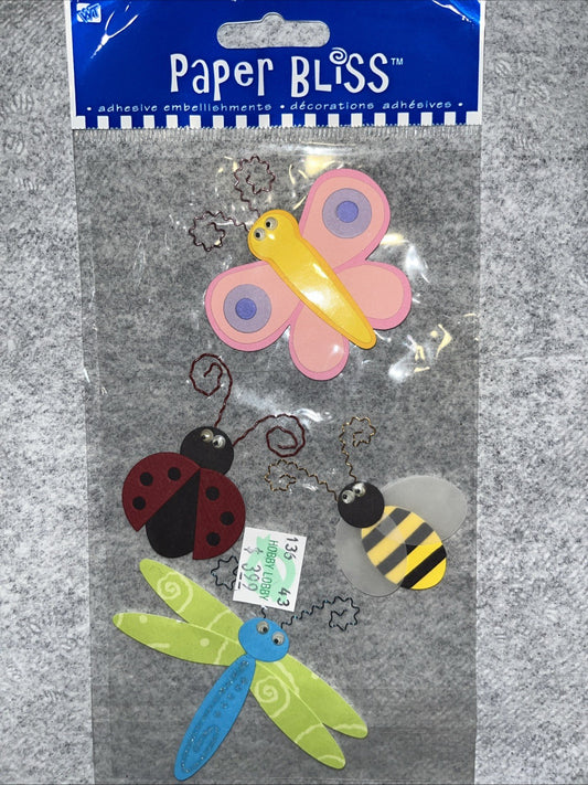 Vintage Paper Bliss FUN BUGS Garden Theme 3-D stickers 92319